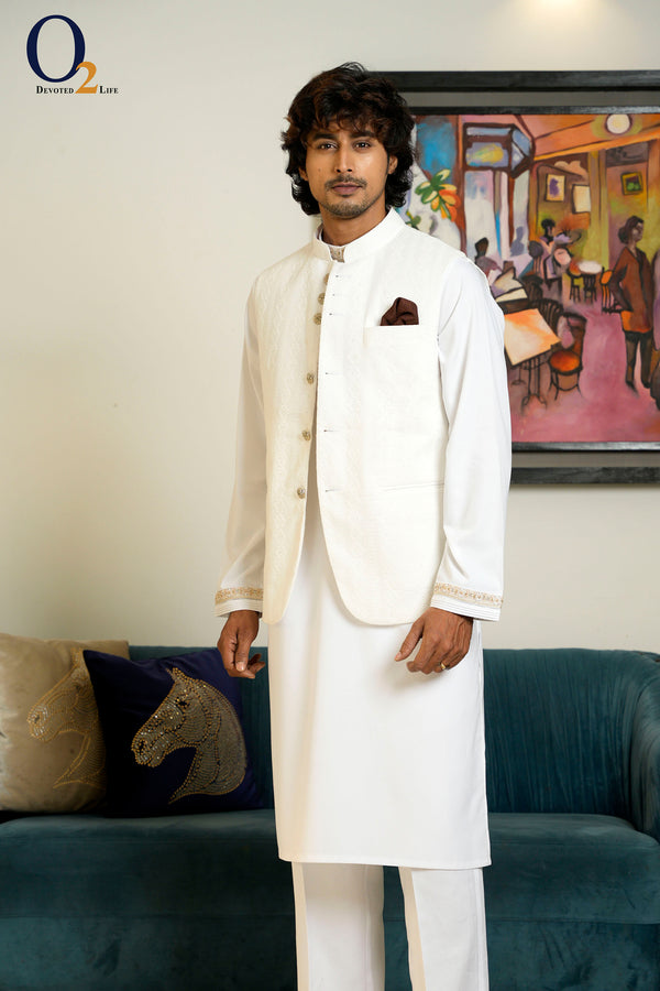 Men's Ethnic vest In white