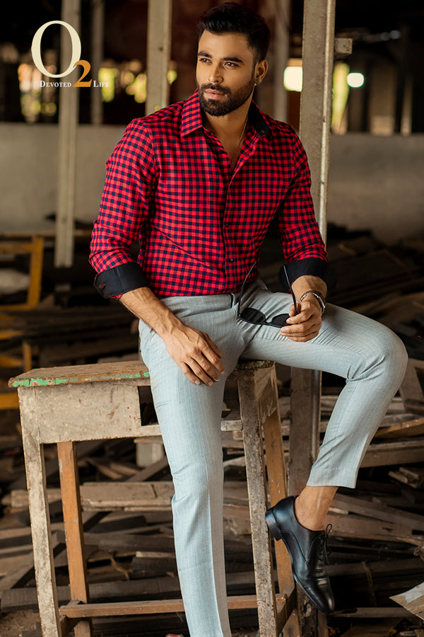 Formal Full Sleeve Red/black check Shirt