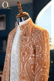 Load image into Gallery viewer, Brown Embroidered Lucknowi Collared Sherwani