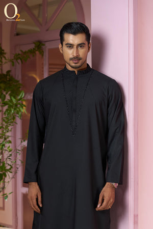 Men's Karchupi Design Panjabi In Black