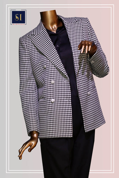 Houndstooth printed Double Breasted Blazer
