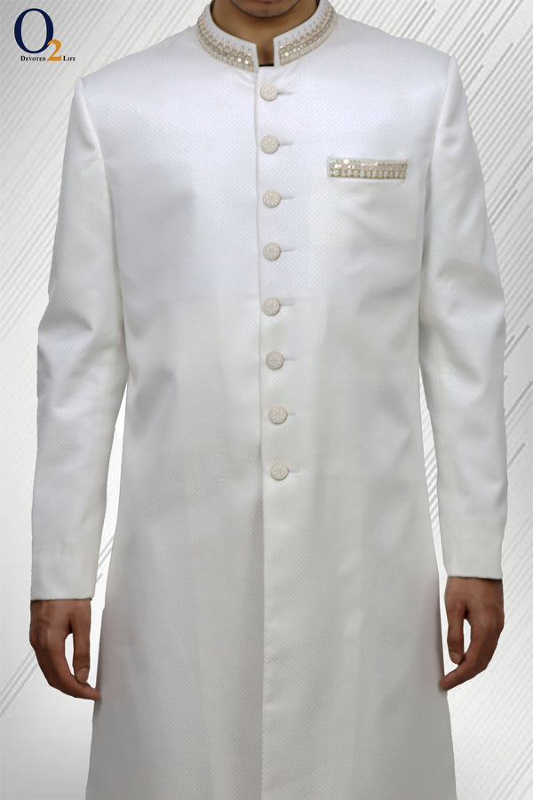 White Groom Sherwani with Karchupi Handwork