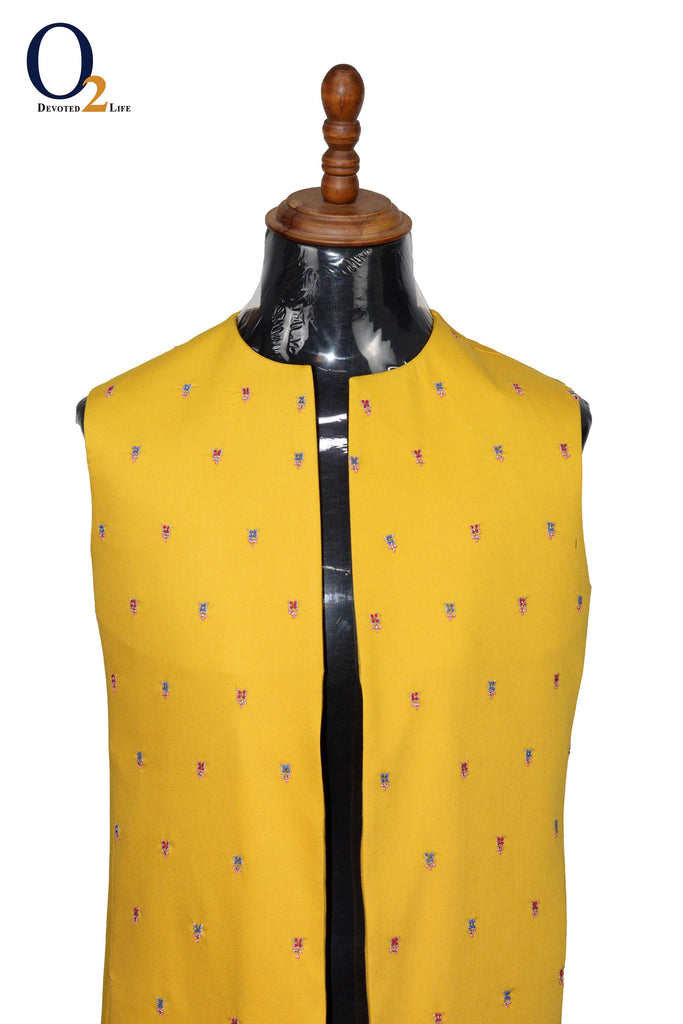 Yellow Zardozi handwork open long vest
