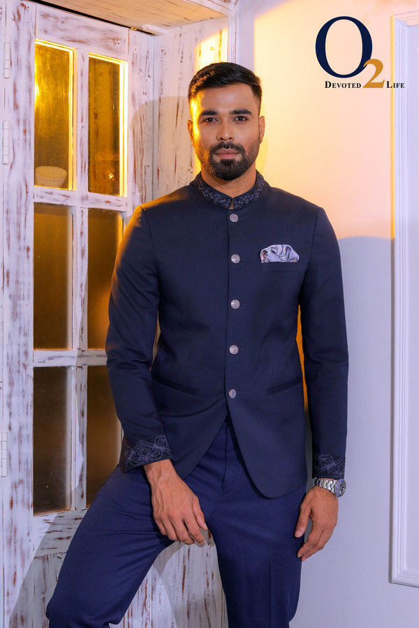 Navy Blue Bandhgala Prince Coat