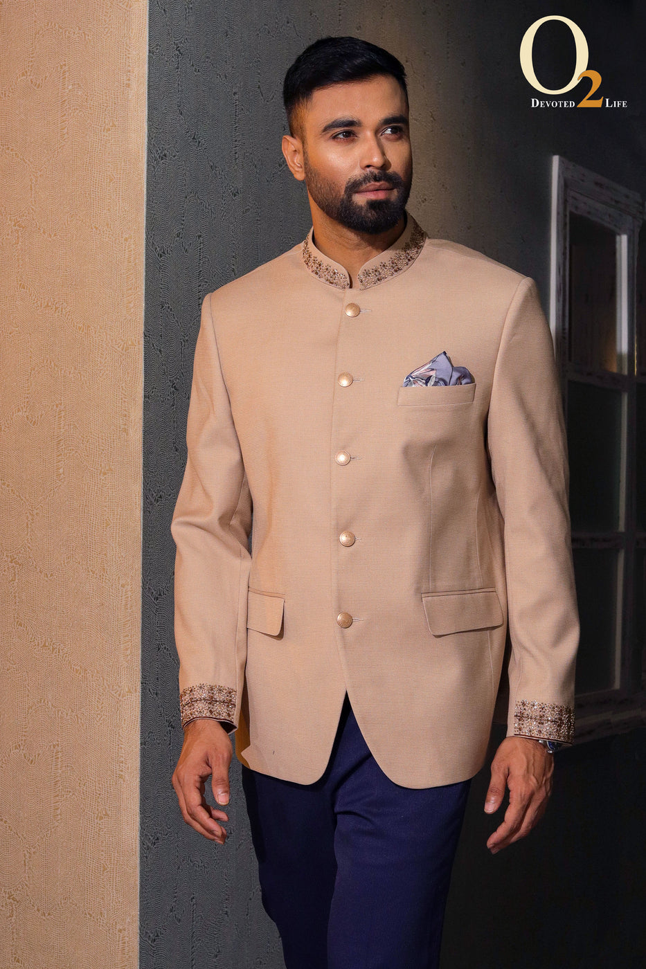 Cream Full Sleeve Prince coat With Itlaian Cut