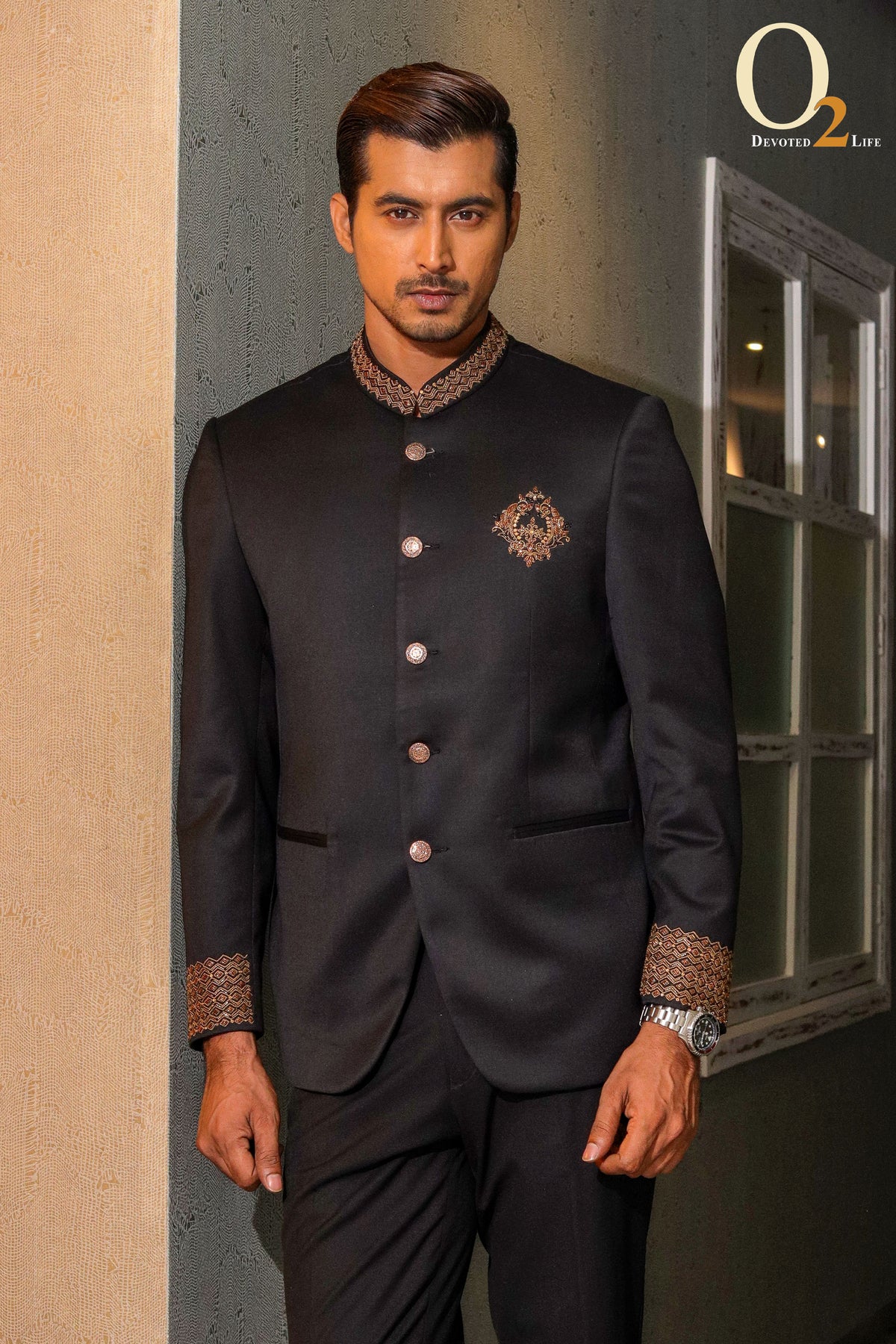 Black Zardozi Handwork Wedding Prince Coat