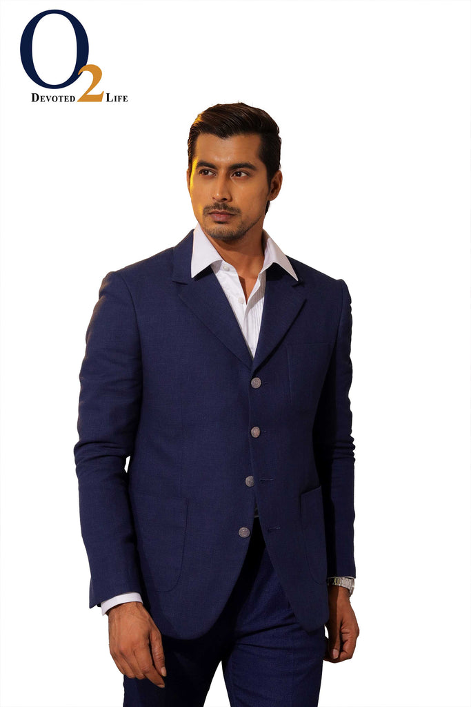Navy Blue Plain Single-Breasted Suit